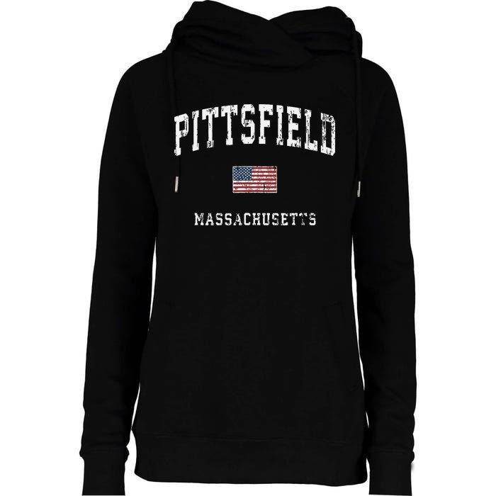 Pittsfield Massachusetts Ma Vintage American Flag Sports Womens Funnel Neck Pullover Hood