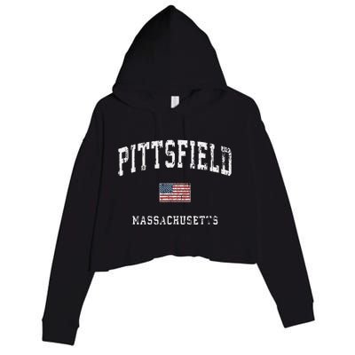 Pittsfield Massachusetts Ma Vintage American Flag Sports Crop Fleece Hoodie