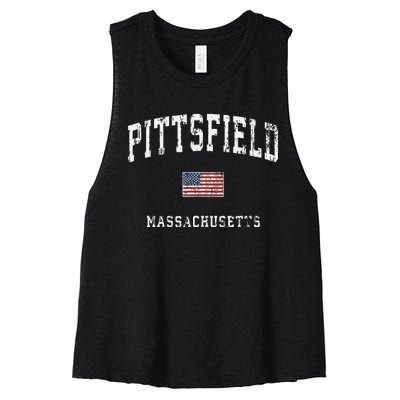 Pittsfield Massachusetts Ma Vintage American Flag Sports Women's Racerback Cropped Tank