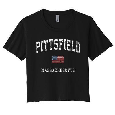 Pittsfield Massachusetts Ma Vintage American Flag Sports Women's Crop Top Tee