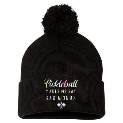 Pickleball Makes Me Say Bad Words Tie Dye Pickleball Players Pom Pom 12in Knit Beanie