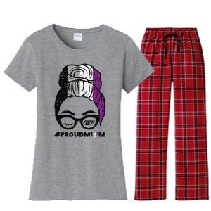 Proud Mom Messy Hair Bun LGBTQ Asexual Flag Ace Pride Ally Women's Flannel Pajama Set