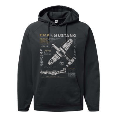 P51 Mustang North American Aviation Vintage Fighter Plane Performance Fleece Hoodie