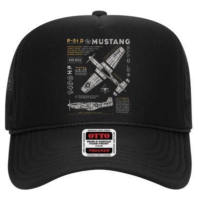 P51 Mustang North American Aviation Vintage Fighter Plane High Crown Mesh Back Trucker Hat