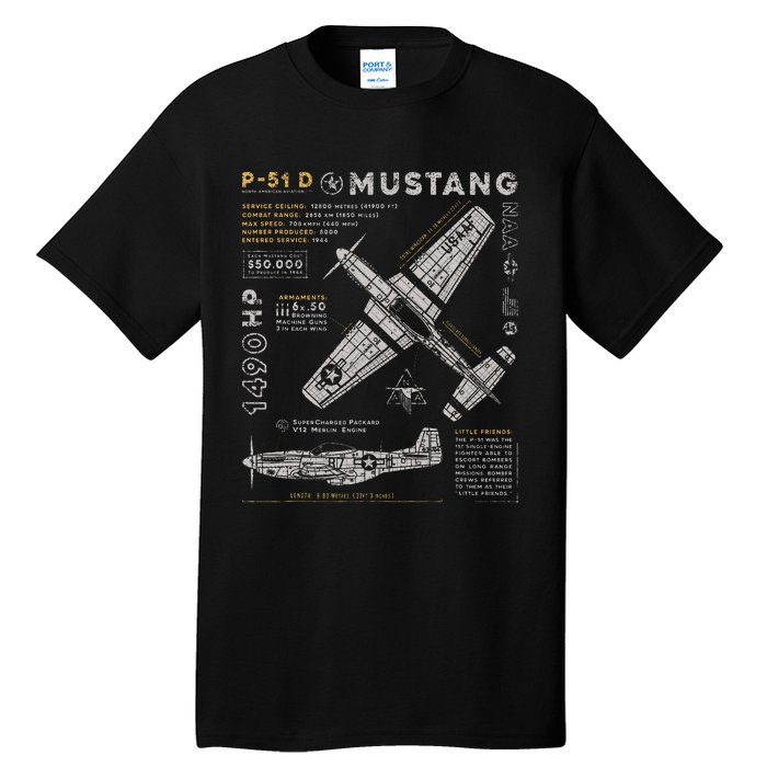 P51 Mustang North American Aviation Vintage Fighter Plane Tall T-Shirt