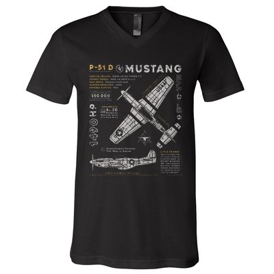 P51 Mustang North American Aviation Vintage Fighter Plane V-Neck T-Shirt