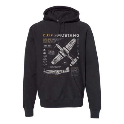 P51 Mustang North American Aviation Vintage Fighter Plane Premium Hoodie