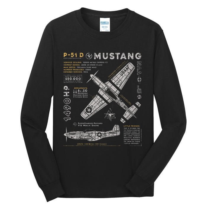 P51 Mustang North American Aviation Vintage Fighter Plane Tall Long Sleeve T-Shirt