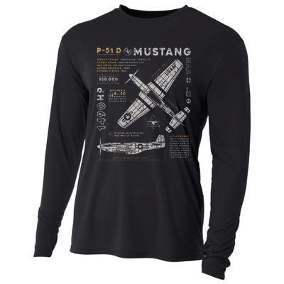 P51 Mustang North American Aviation Vintage Fighter Plane Cooling Performance Long Sleeve Crew