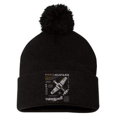 P51 Mustang North American Aviation Vintage Fighter Plane Pom Pom 12in Knit Beanie