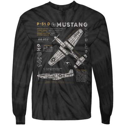 P51 Mustang North American Aviation Vintage Fighter Plane Tie-Dye Long Sleeve Shirt