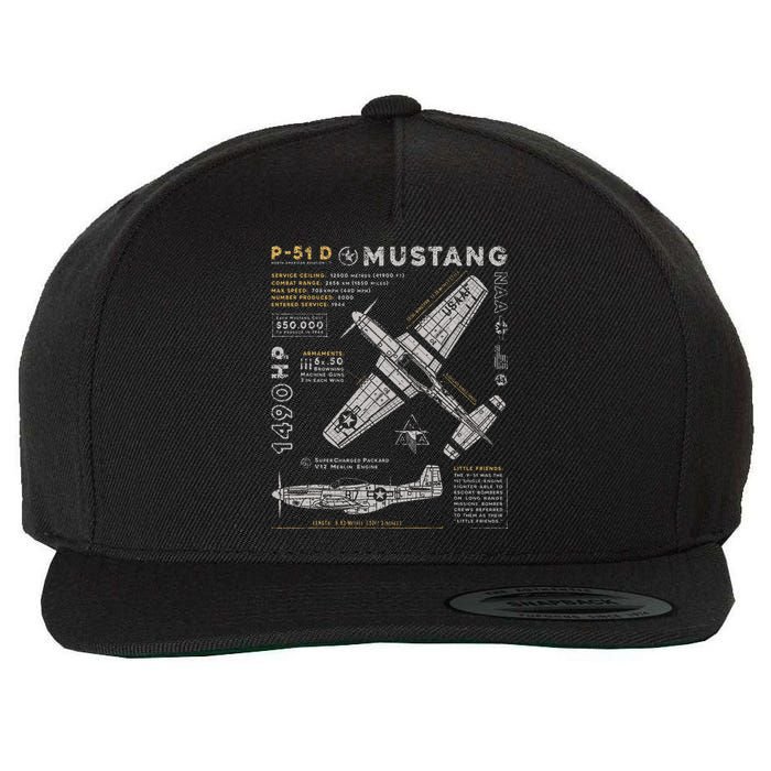 P51 Mustang North American Aviation Vintage Fighter Plane Wool Snapback Cap