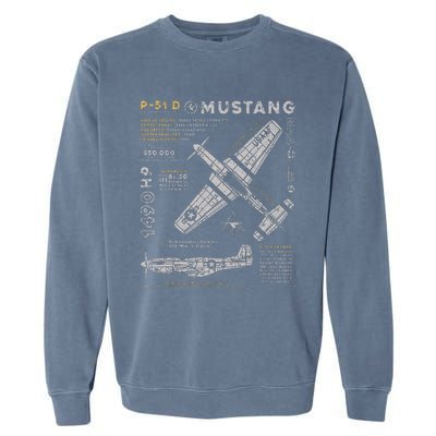 P51 Mustang North American Aviation Vintage Fighter Plane Garment-Dyed Sweatshirt