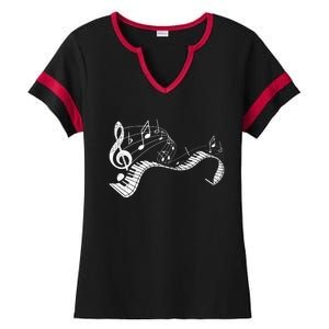 Pianist Music Notes Treble Clef Piano Player Keyboard Piano Ladies Halftime Notch Neck Tee