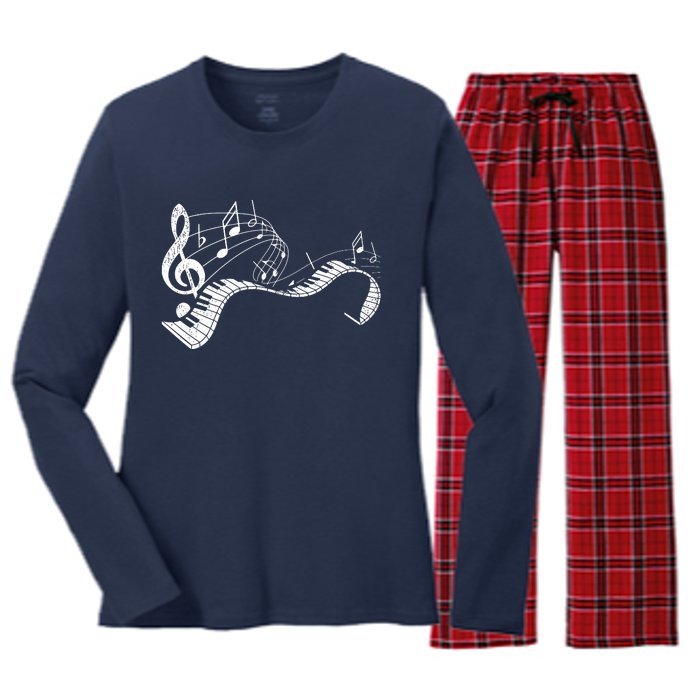 Pianist Music Notes Treble Clef Piano Player Keyboard Piano Women's Long Sleeve Flannel Pajama Set 