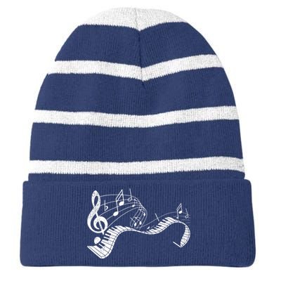 Pianist Music Notes Treble Clef Piano Player Keyboard Piano Striped Beanie with Solid Band