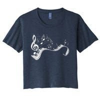 Pianist Music Notes Treble Clef Piano Player Keyboard Piano Women's Crop Top Tee