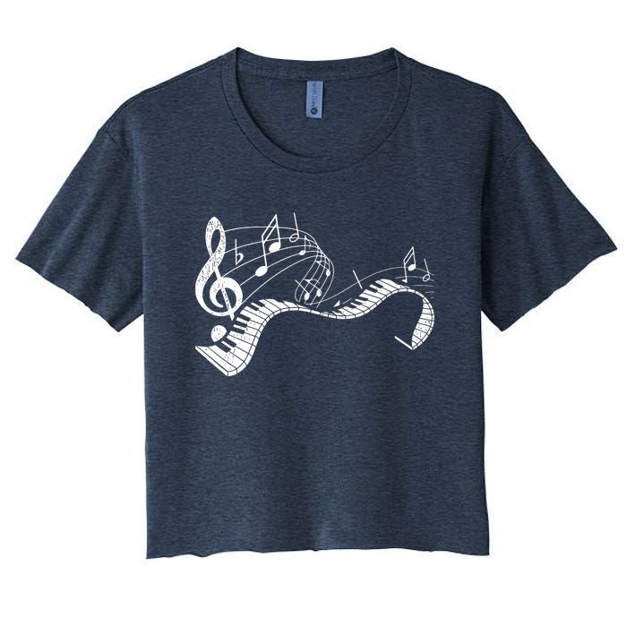 Pianist Music Notes Treble Clef Piano Player Keyboard Piano Women's Crop Top Tee