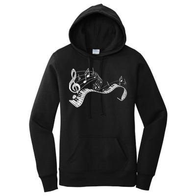Pianist Music Notes Treble Clef Piano Player Keyboard Piano Women's Pullover Hoodie