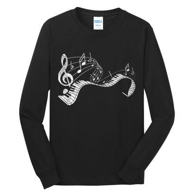 Pianist Music Notes Treble Clef Piano Player Keyboard Piano Tall Long Sleeve T-Shirt