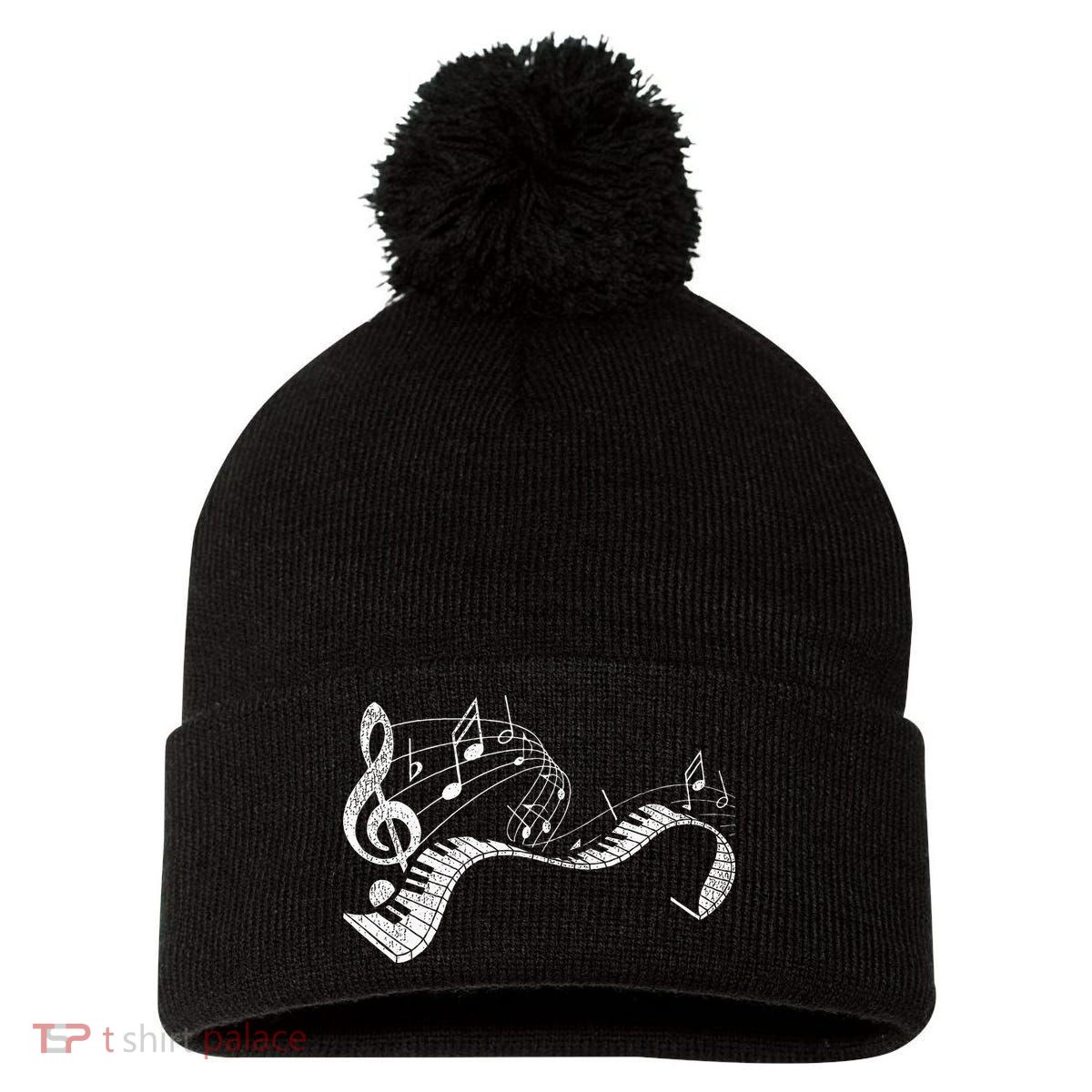 Pianist Music Notes Treble Clef Piano Player Keyboard Piano Pom Pom 12in Knit Beanie