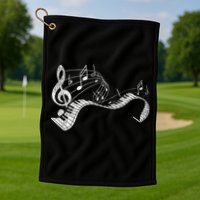 Pianist Music Notes Treble Clef Piano Player Keyboard Piano Golf Towel