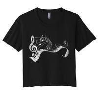 Pianist Music Notes Treble Clef Piano Player Keyboard Piano Women's Crop Top Tee
