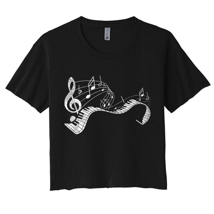 Pianist Music Notes Treble Clef Piano Player Keyboard Piano Women's Crop Top Tee