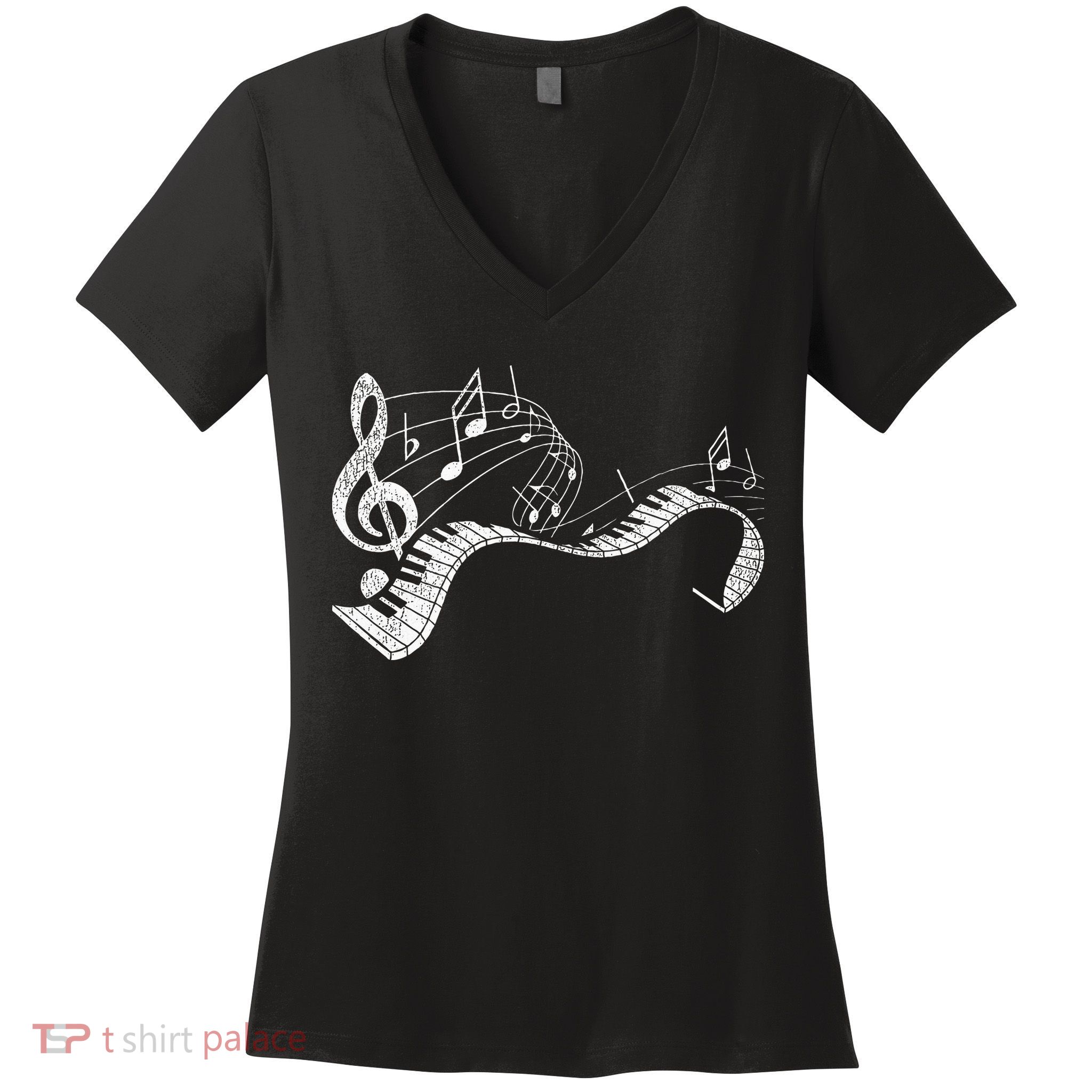 Pianist Music Notes Treble Clef Piano Player Keyboard Piano Women's V-Neck T-Shirt
