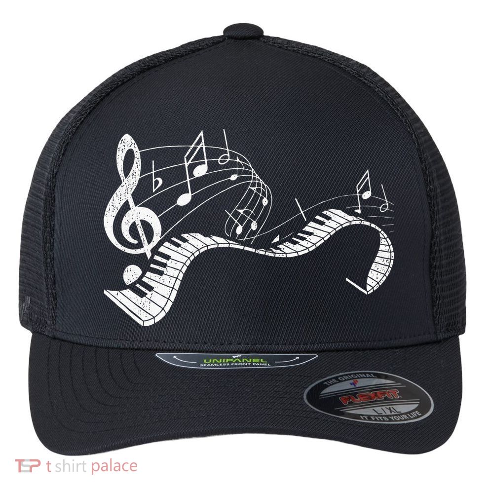 Pianist Music Notes Treble Clef Piano Player Keyboard Piano Flexfit Unipanel Trucker Cap