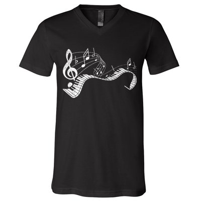 Pianist Music Notes Treble Clef Piano Player Keyboard Piano V-Neck T-Shirt