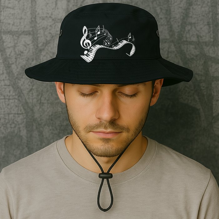 Pianist Music Notes Treble Clef Piano Player Keyboard Piano Bucket Hat