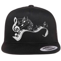Pianist Music Notes Treble Clef Piano Player Keyboard Piano Flat Bill Trucker Hat
