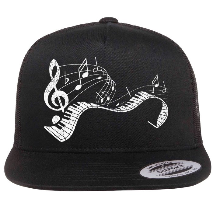 Pianist Music Notes Treble Clef Piano Player Keyboard Piano Flat Bill Trucker Hat