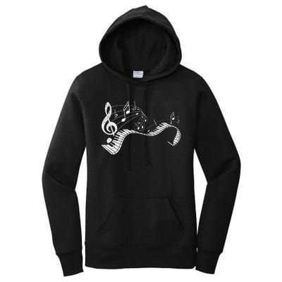 Pianist Music Notes Treble Clef Piano Player Keyboard Piano Women's Pullover Hoodie