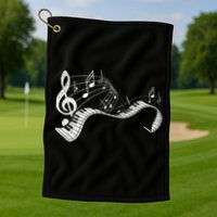 Pianist Music Notes Treble Clef Piano Player Keyboard Piano Golf Towel