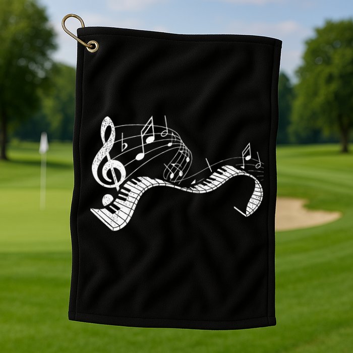 Pianist Music Notes Treble Clef Piano Player Keyboard Piano Golf Towel