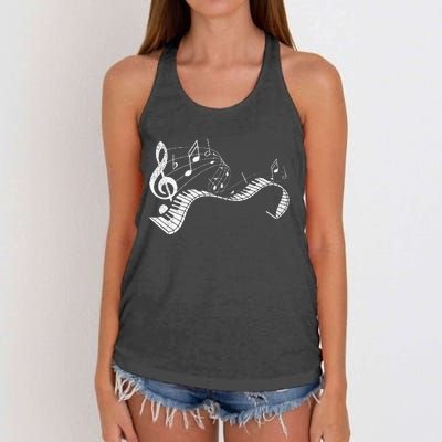 Pianist Music Notes Treble Clef Piano Player Keyboard Piano Women's Knotted Racerback Tank