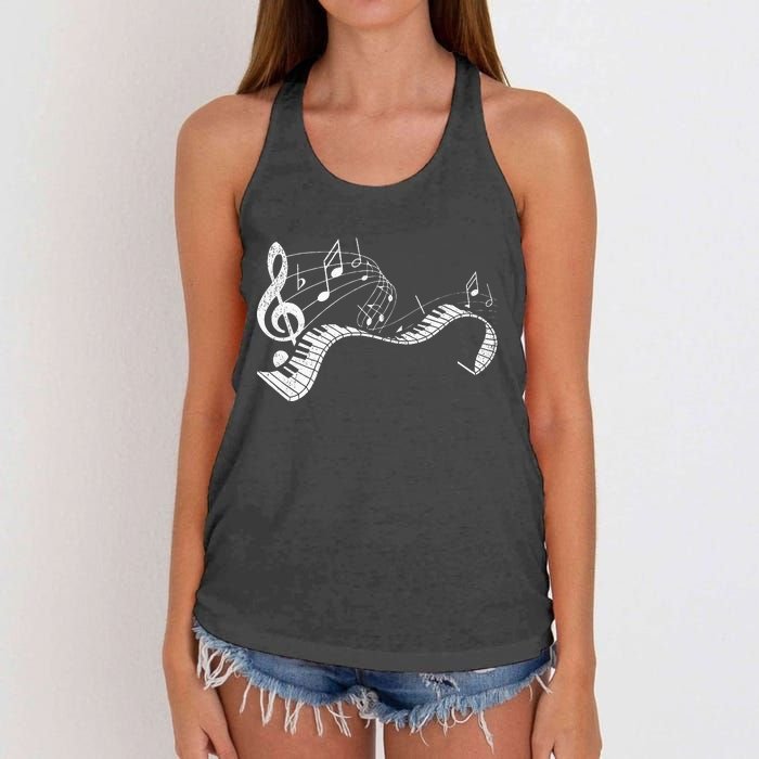 Pianist Music Notes Treble Clef Piano Player Keyboard Piano Women's Knotted Racerback Tank