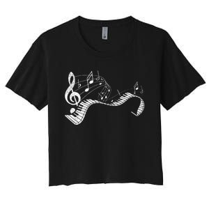 Pianist Music Notes Treble Clef Piano Player Keyboard Piano Women's Crop Top Tee