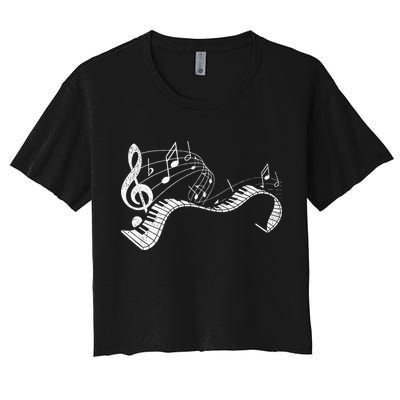 Pianist Music Notes Treble Clef Piano Player Keyboard Piano Crop Top