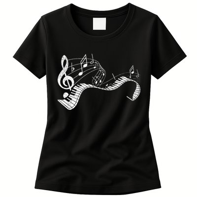 Pianist Music Notes Treble Clef Piano Player Keyboard Piano Womens T-Shirt