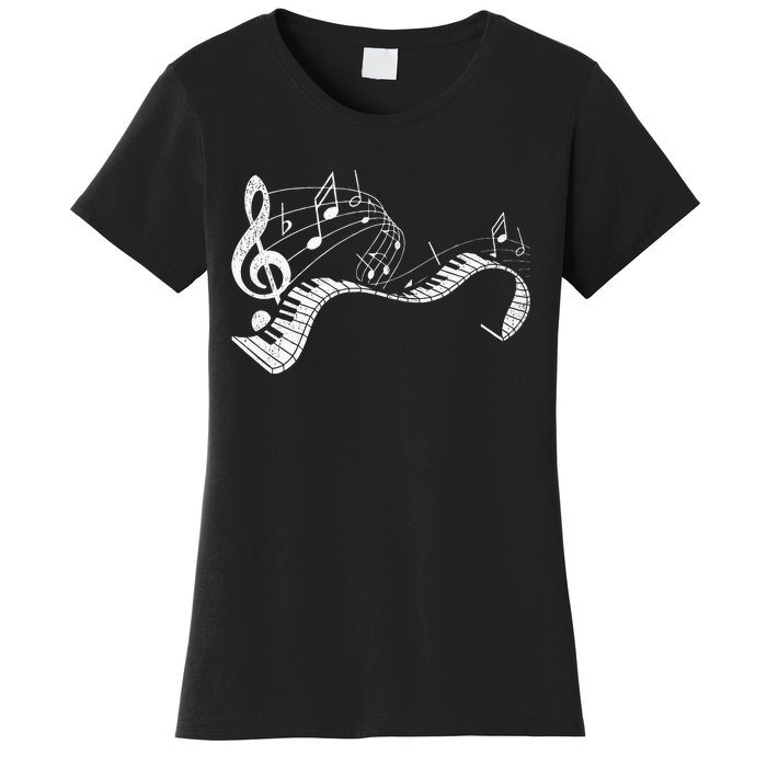 Pianist Music Notes Treble Clef Piano Player Keyboard Piano Women's T-Shirt