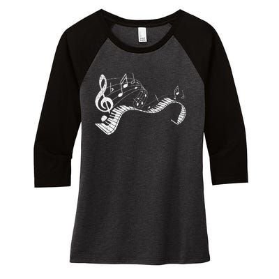 Pianist Music Notes Treble Clef Piano Player Keyboard Piano Women's Tri-Blend 3/4-Sleeve Raglan Shirt