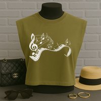 Pianist Music Notes Treble Clef Piano Player Keyboard Piano Garment-Dyed Women's Muscle Tee