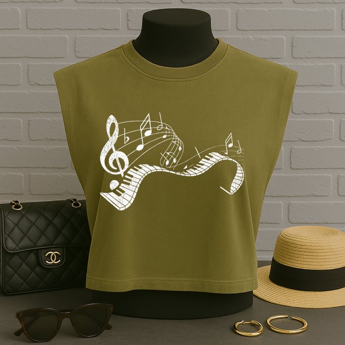 Pianist Music Notes Treble Clef Piano Player Keyboard Piano Garment-Dyed Women's Muscle Tee