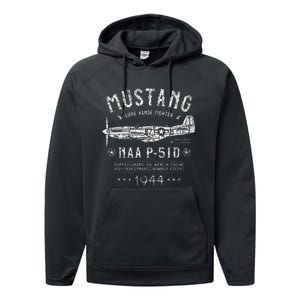 P51 Mustang North American Aviation Ww2 P51 Fighter Plane Performance Fleece Hoodie