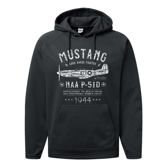 P51 Mustang North American Aviation Ww2 P51 Fighter Plane Performance Fleece Hoodie