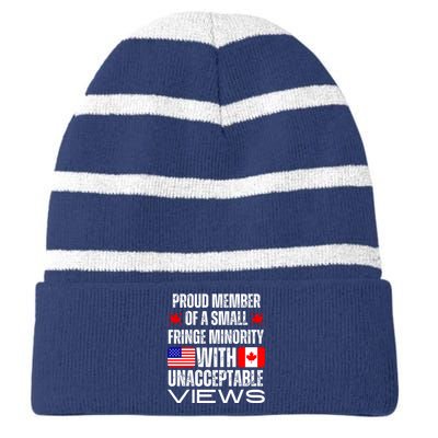 Proud Member Of Fringe Minority: America And Canada Together Striped Beanie with Solid Band