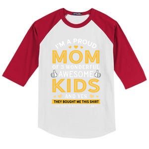 Proud Mom Of 3 Wonderful Awesome Mom Gift Cool Gift Kids Colorblock Raglan Jersey